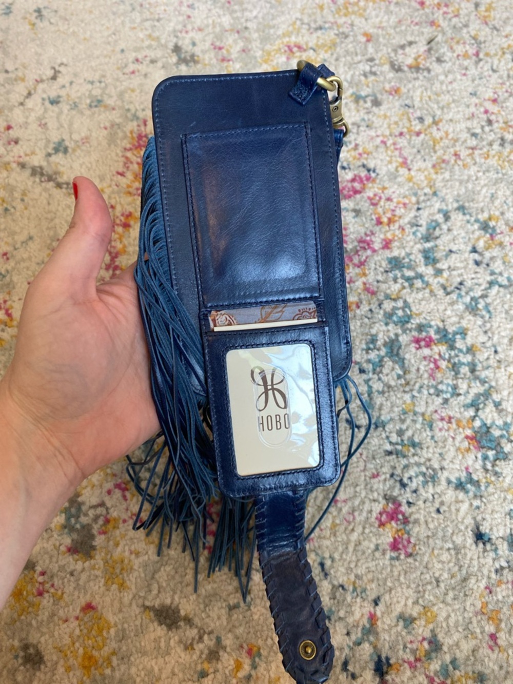 HOBO | Plume navy leather fringe wristlet with gold hardware - Picture 4 of 5